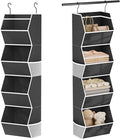 Hanging Closet Organizer 4 Shelf Collapsible Bedroom Closet Organizers and Storage Hanging with Mesh Pocket for Clothes, Closet Hanging Organizers and Storage for Fabric Wardrobe Space Saver, Black