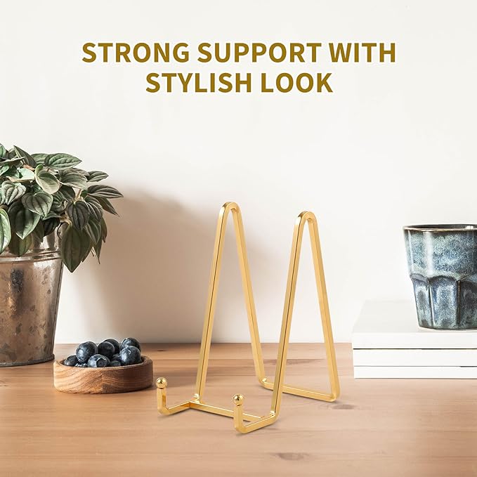 Plate Holder Easel Display Stand - 6 inch Metal Plate Stands for Display - Tabletop Picture Stand - Gold Iron Easels for Display Pictures | Photo Frames | Book | Decorative Plates | Plaque - 4 Pack