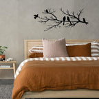 Metal Birds Wall Art, Metal Vivid Birds on Branch Silhouette Wall Decor Black Leaves with Bird Outdoor Hanging Wall Sculpture for Home Balcony Garden(Large)