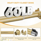 1.3 Inch Diameter Closet Rods for Hanging Clothes 17-39 Inch Adjustable, Metal Heavy Duty Closet Pole, Gold Closet Bar for Hanging Clothes, Suitable for Closet, Wardrobes, Bathroom, Windows