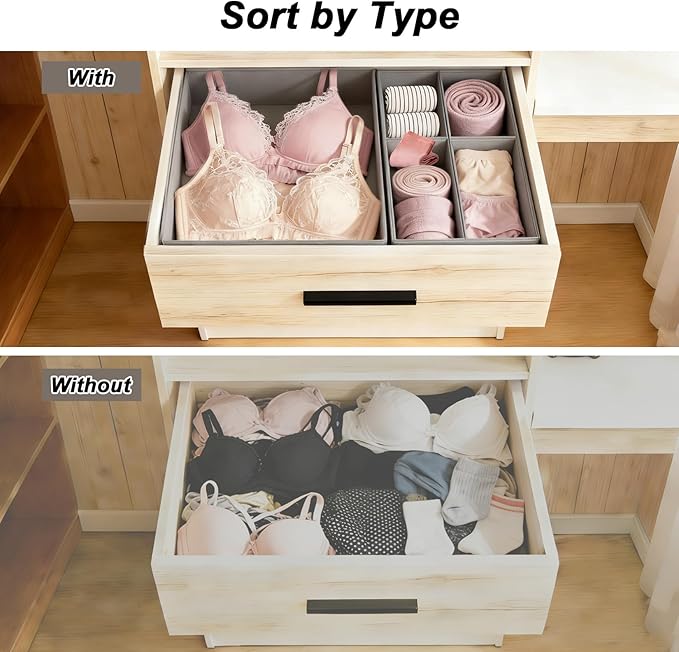 Garvee Drawer Organizer Clothes, Set of 18 Dresser Organizer Bins for Baby Clothes, Underwear, Bra & Sock, Foldable Fabric Closet Drawer Divider Organization for Bedroom, Nursery, Grey