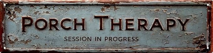Metal Porch Therapy Sign 4x16 In Vintage Metal Wall Art Plaque for Home Decor Bathroom Kitchen and Gothic Style Wall Decorations