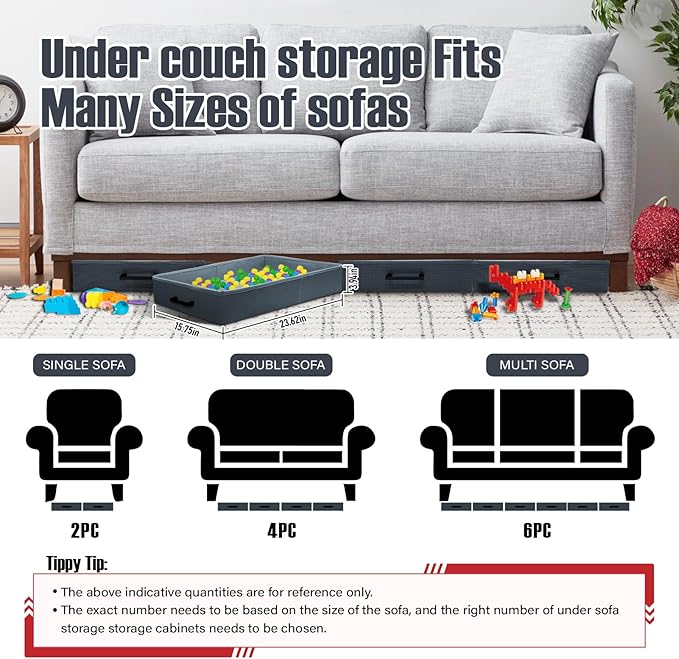 Under Couch Storage, 2 Pack Under Bed Containers, Foldable Under Sofa Storage keeps things out,Under Couch Storage Box for Toys,Blocks,Puzzles, Plush Dolls,Books(23.62 * 15.75 * 3.93in)
