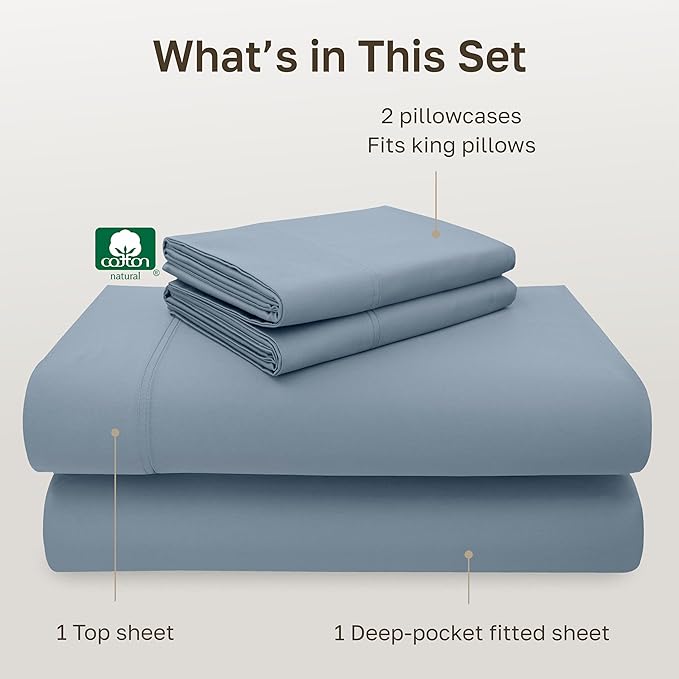 California Design Den California King Sheet Set - 100% Cotton, 600 Thread Count Deep Pocket Cal King Sheet Set, Luxury Soft Hotel-Quality Sheets with Sateen Weave - Pastel Blue