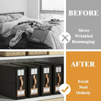 4 Pack Foldable Bed Sheets Set Organizers and Storage(King & Queen Size),Linen Fabric Closet Organizers with Window,Folding Bedding Storage Box for Bedsheets and Pillow Cube Organizer-Black