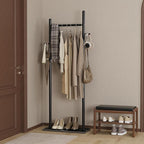 Nianerfaya Clothes Rack with 2 Hooks, Standing Garment Storage for Indoor - Clothing Rack for Hanging Clothes for Bedroom - 19.7" Wide Garment Rack Metal Clothing Hanger Rack (Black)