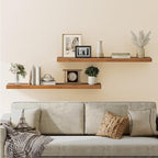 HOOBRO Floating Shelves for Wall, Wall Mounted Shelf Set of 2, 55" Hanging Shelf with Invisible Brackets, for Wall Storage in Bathroom Bedroom Kitchen Living Room Office, Rustic Brown BF140BJP201