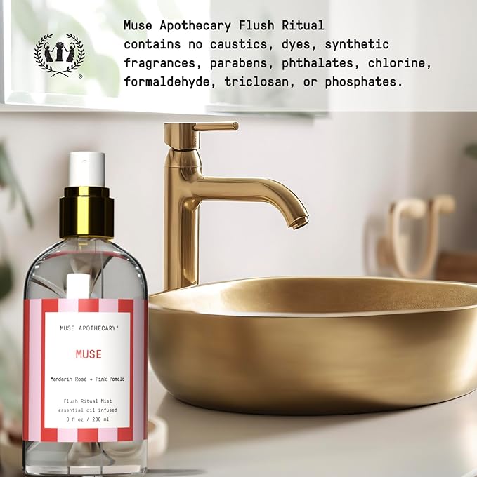 Muse Apothecary Flush Ritual - Aromatic & Refreshing Toilet Spray, Use Before You Go, 8 oz, Infused with Natural Essential Oils - Great Valentine's Day Gift - Mandarin Rosè + Pink Pomelo, 2 Pack