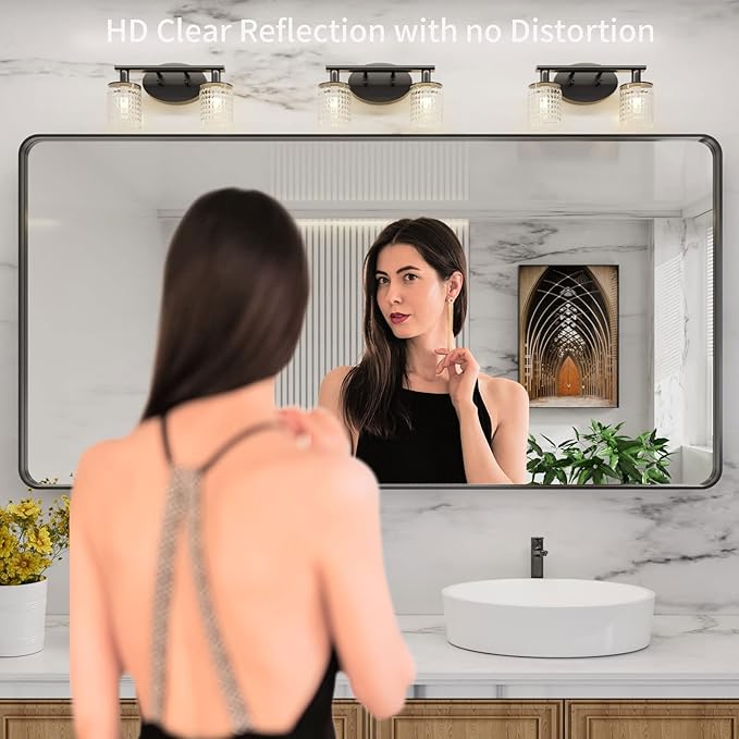 LOAAO Black Metal Framed Bathroom Mirror for Wall, Large 72X32 Inch Rounded Rectangle Mirror, Matte Black Bathroom Vanity Mirror Farmhouse, Anti-Rust, Tempered Glass, Hangs Horizontally or Vertically