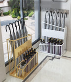 2 Tier Metal Umbrella Stand Umbrella Holder, Large-Capacity Commercial Umbrella Stand Umbrella Holder for Hotel Offices, Entrance Umbrella Organizer (Color : Gold, Size : 36x25x50cm)