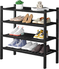 4 Tier (Thick) Bamboo Shoe Rack for Closet Free Standing Wood Shoe Shelf for Entryway Small Space Stackable 27"x12"x28" (Blackl)