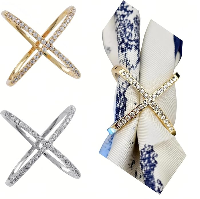 SYWDUDUCLT Scarf Ring for Women's Shawl, Silk Neckerchief, Tshirt, Gold/Sivler, S/M/L, 2 Pcs