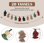 Breling 2 Pcs Christmas Boho Tassel Garland with Wood Beads 60 Inch Rustic Hanging Decor in Neutral Earth Tones Holiday Banner Woodland Office Fireplace Mantel Wall Christmas Decoration Indoor Outdoor