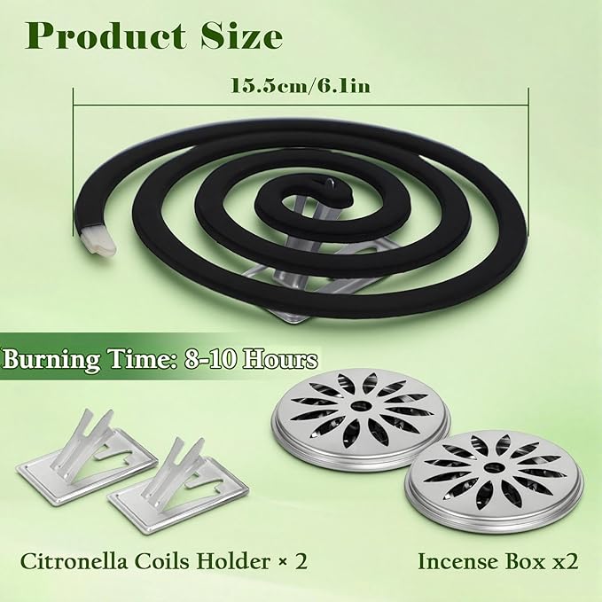FIRIK Citronella Coils Outdoor, 20 PCS Citronella Incense Coil with 2 Incense Burner and 2 Coil Holders, Natural Lemongrass Coils for Patio Camping Farms Courtyards Backyard Garden BBQ Indoor, Black