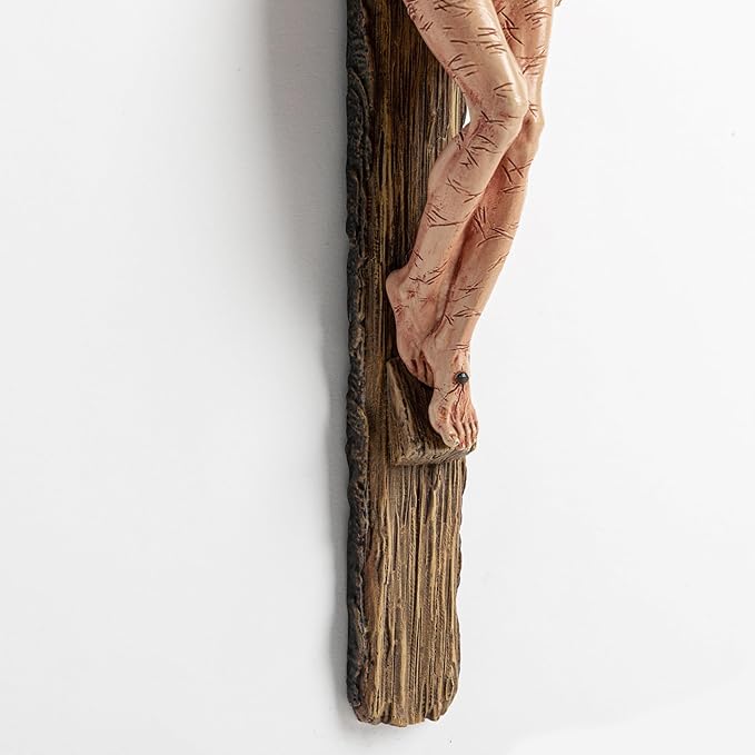DevotedWalls 14" H Catholic Realistic Crucifix for Wall,Hand Painted Jesus Christ Wall Cross,Bloody Jesus on Crucifix,Realistic Jesús Chirst Cross for Church,Chapels and Home(Hand Painted in Full Color)