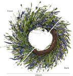 Jobflower 24 Inch Lavender Wreath for Front Door - Artificial Spring Wreath with Realistic Blue Berries - Lifelike Farmhouse Wall Decor for All Seasons