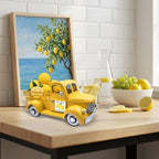 Farmhouse Lemon Decor 13.4 Inch Large Vintage Truck with 20 Magnets Interchangeable Seasonal Decor Rustic Metal Pickup Spring Summer Lemon Centerpieces for Tables Home Lemonade Party, Yellow
