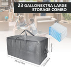 Extra Large Storage Bags Set Heavy Duty Moving Totes with Handles, Waterproof Dual-Way Carrying Design Fold Flat Storage Totes For Effortless Moving, (Gray, 12 Park-2 Moving bag & 10 Vacuum Seal Bags)