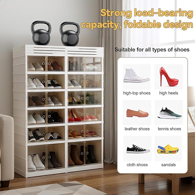 Collapsible Shoe Rack Organizer 9 Tiers-36 Pairs Foldable Shoe Cabinet with Doors, Shoe Storage Rack for Closet and Entryway, Large Plastic Folding Shoe Cabinet, Easy Assembly Shoe Shelves Organizer