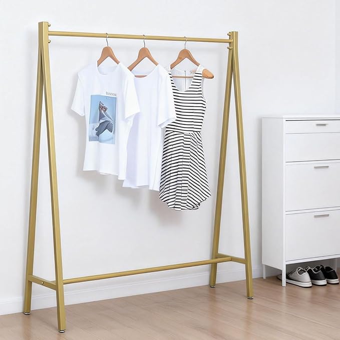 Urban Iron Clothing Racks, 59in, Commercial Clothes Racks for Hanging Clothes, Modern Metal Garment Rack, Retail Display Rack Standing Clothes Rack(Gold)