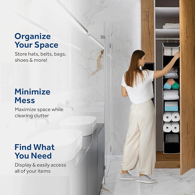 ZOBER Hanging Closet Organizer, 10-Shelf - Hanging Storage Organizer Shelves for Clothes, Towels, Toys - College Dorm Room, Nursery, & Home Closet