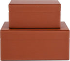 HofferRuffer Faux Leather Jewelry Boxes, Decorative Boxes Storage Accessory Organizer with Gold Hardware Decor, Classic Vegan Leather Set of 2 Pieces (Brown)
