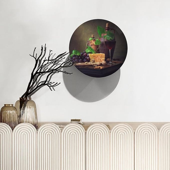 WineDecorative Plate Stand, 6 Inch, Cheese And Walnut Wine Round Display Plate, Handmade Ceramic Ornament, for Kitchen Living Room Office Countertop Decor