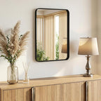 Sweetcrispy Bathroom Wall Mirror, 30x22 Inch Wall Mount Mirror for Over Sink, Modern Rounded Rectangle Vanity Mirrors with Matte Metal Framed, for Home Decor, Living Room, Bedroom, Black