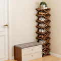 The 9-Tier No-Assembly Bamboo Rack, Foldable Space-Saving Organizer for Shoes, No Assembly Narrow Shoe Shelf for Entryway Closet Dorm (Brown, 9)