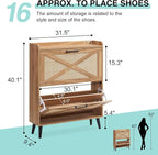 Shoe Storage Cabinet, Boho Shoe Organizer with 2 Flip Drawers & Rattan Design,Farmhouse Freestanding Hidden Slim Narrow Shoe Rack Cabinet for Entryway, Foyer,Hallway, Natural