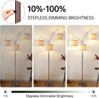 Dimmable Floor Lamp, 3 Lights Brown Arc Floor Lamp, Modern Tall Standing Tree Lamp with Beige Linen Shades & Heavy Base, 3000LM LED Bulbs, Bright Lighting for Living Room, Bedroom, Office & Reading