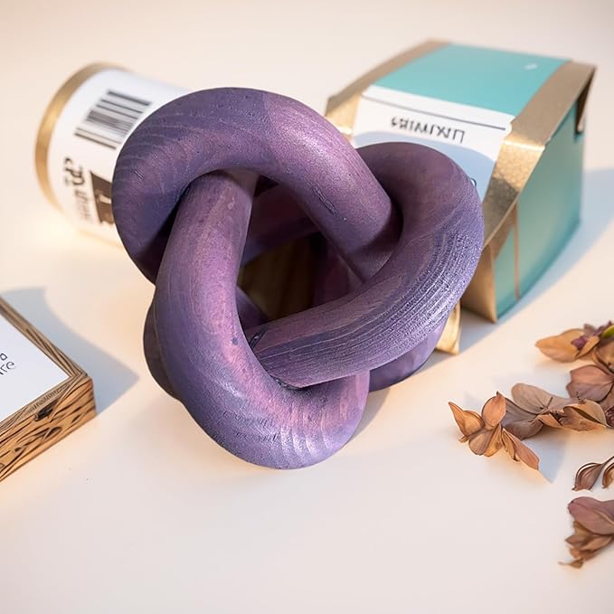 Wood Knot Chain Link Decor - 3 Link Boho Wooden Hand Carved Decorative Wooden Links Knots for Coffee Table Entryway Modern Farmhouse Shelf Decoration (Purple)
