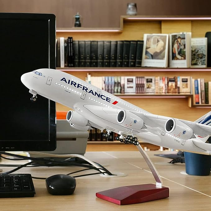 1:160 Scale Diecast Airplane Model with Light, Large Resin Aircraft Replica for Collection & Display, White