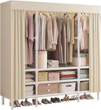 Portable Closet,Garment Rack,Heavy Duty Clothes Rack with Cover,Wardrobe Closet with 3 Hanging Rods, 9 Storage Shelves,55.1" L x 17.7" W x 67.7" H,Pale Yellow