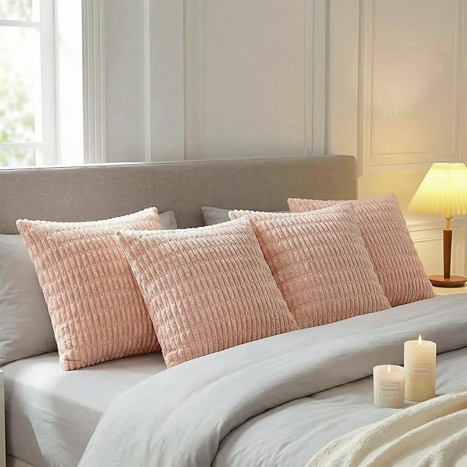 Fancy Homi 4 Packs Decorative Throw Pillow Covers for Living Room Couch Bed, Modern Farmhouse Boho Home Décor Accent Cushion Case, 20" x 20", Blush Pink
