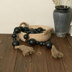2" Extra Large Wood Bead Garland with Tassels, 60" Long Rustic Farmhouse Wooden Beads Garland, Decorative Beads Boho Decorations for Home Table Mantle Black