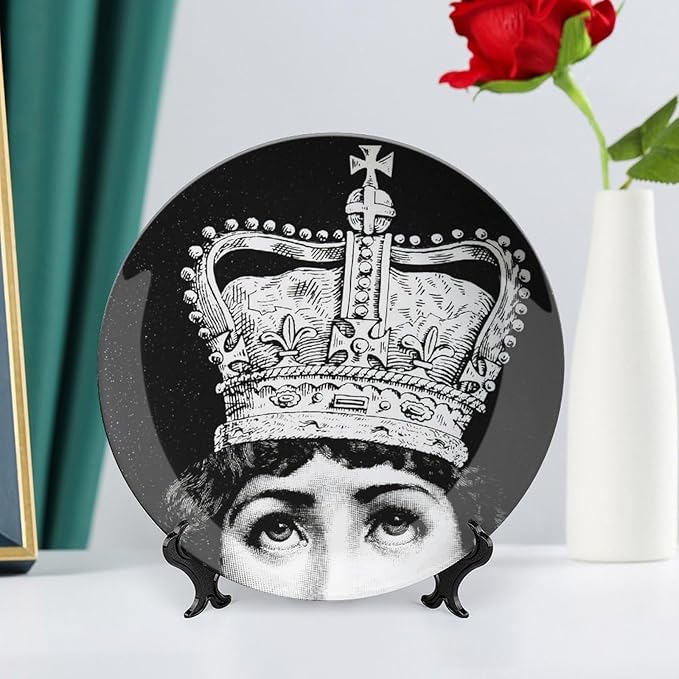 Lina Cavalieri Plate, Wall Decorative Plate, Mysterious Face Plate Wall Hanging Decoration,Including Bracket and Special Spring Hook, 10inch, Style12