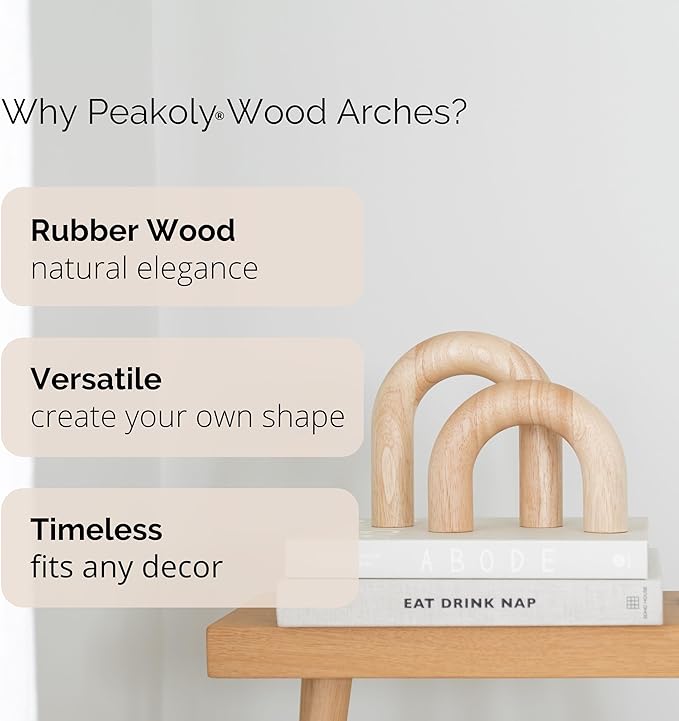 PEAKOLY Wood Arch Decorative Objects - Modern Bookshelf Decor, Coffee Table Sculpture, Floating Shelf Decor Accents, Japandi Home Decorations for Side, Console and Entryway Table