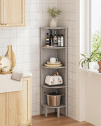 Corner Shelf, 5 Tier Corner Bookshelf, Display Corner Shelf Stand with Storage Rack, Wall Corner Bookshelf for Living Room, Bedroom, Office, Grey