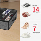 Onlyeasy 2 Pack Under Bed Shoes Storage Bag Organizer (14+4 Pairs), Collapsible Shoe Boot Container with Handles, Underbed Storage Solution for Kids & Adults, 86x60x15cm, Linen-like Black, MXAUBS14S4