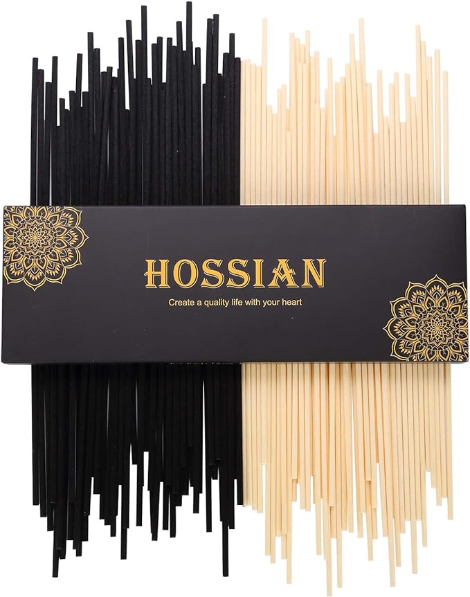 HOSSIAN Reed Diffuser Sticks - Reed diffusers-Reed Sticks -Diffuser Glass Bottles-Diffuser Refills- Natural Rattan Wood Replacement for Aroma Fragrance (10" Black and Beige)