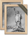 Natural Solid Wood 6x8 Picture Frame, Display 6 x 8 Inch Picture Poster Photo, Vertical & Horizontal Wall Hanging - 2 Pack/Natural/6"x8"