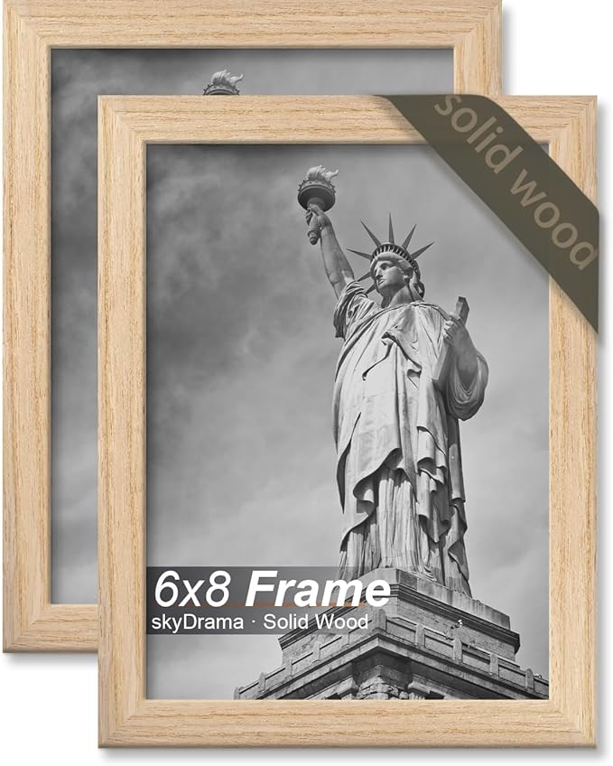 Natural Solid Wood 6x8 Picture Frame, Display 6 x 8 Inch Picture Poster Photo, Vertical & Horizontal Wall Hanging - 2 Pack/Natural/6"x8"