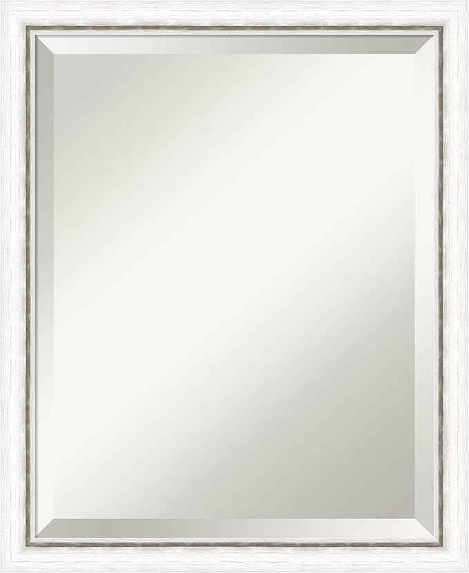 Amanti Art White Wall Mirror 22x18 Morgan White Silver Rectangle Bathroom Mirror for Wall Decor Living Room, Small Modern Wood Frame, Hangs Horizonally and Vertically, Bathroom Decor, Beveled Edge