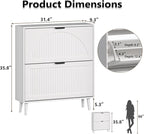 Shoe Cabinet for Entryway with 2 Flip Drawers, Slim Wooden Shoe Storage Organizer with Modern Fluted Pannel，Freestanding Narrow Hidden Shoe Rack for Hallway, Foyer, Living Room