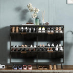 Shoe Cabinet Storage,Modern Freestanding Organizer with 4 Flip Drawers,Narrow Shoe Rack Cabinet for Entryway,Black
