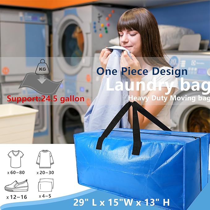 4 Pack Heavy Duty Extra Large Moving Bags - Strong Handles& Backpack Straps - Blue Storage Bags Alternative to Moving Boxes Bins, Packing bag Compatible with Ikea Frakta Cart