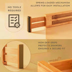 Expandable Bamboo Drawer Dividers 8 pack with labels(17"-22") Drawer Organizer for Kitchen, Clothes,Utensils,Silverware,Dresser,Office,Desk