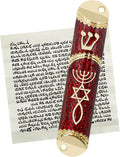 Mezuzah with Scroll for Door, Metal Mezuzah Case with Messianic Seal for Hebrew Home Blessing, Jewish Gifts, Jewish House Warming Decor, Christmas, Easter (Red)