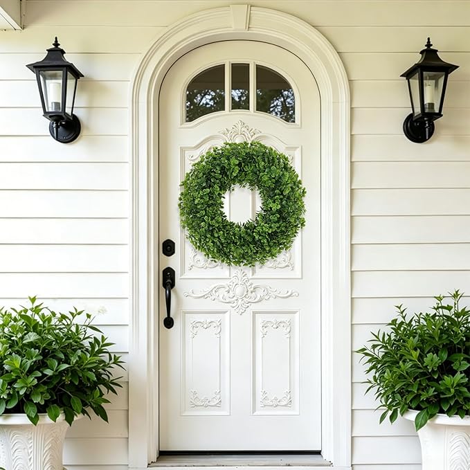 U'Artlines 24" Front Door Wreaths, Artificial Summer Greenery Weath, Hanging Garland for Home Wedding Wall Window Decoration (24'' Round,1)